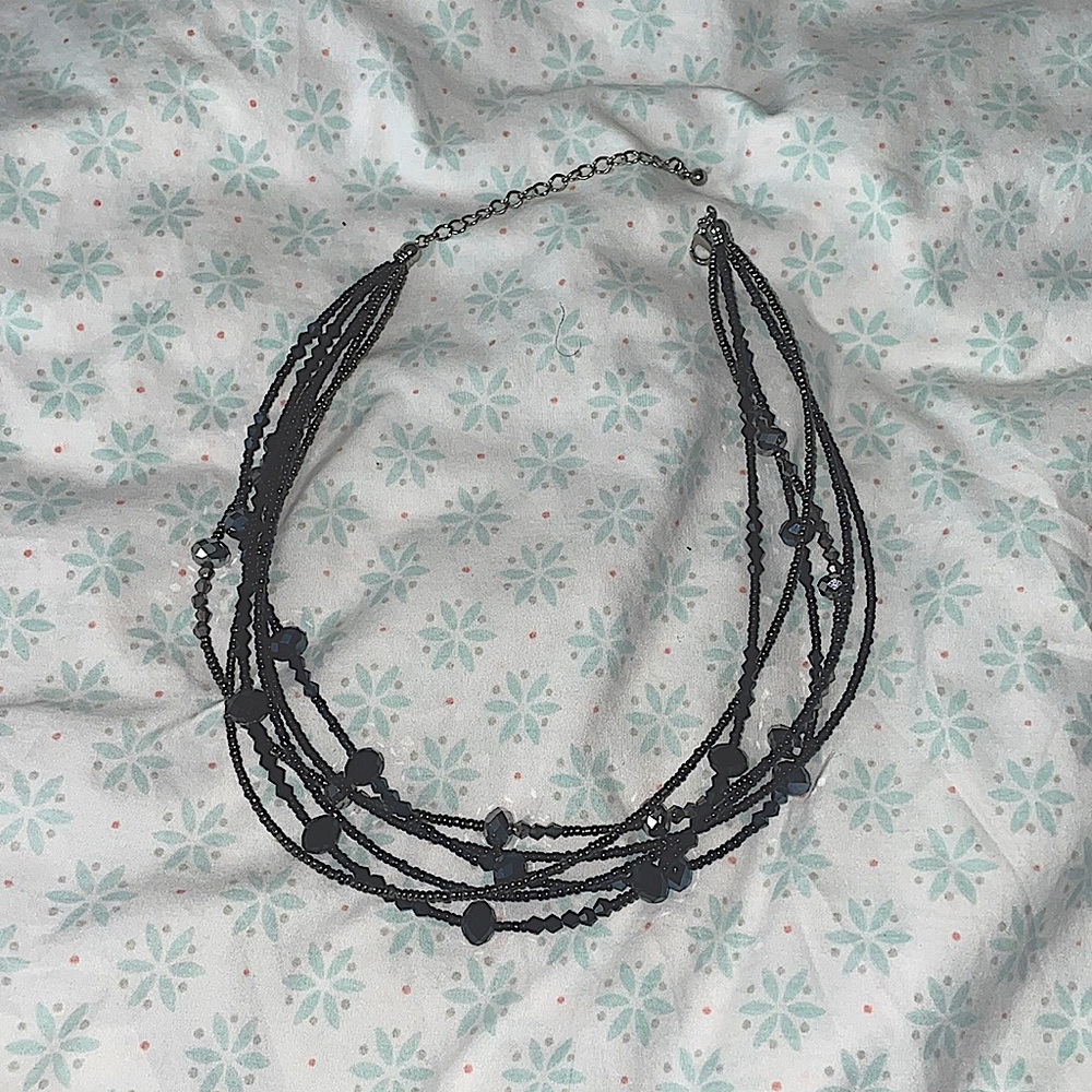 Blue black and silver combined necklace
